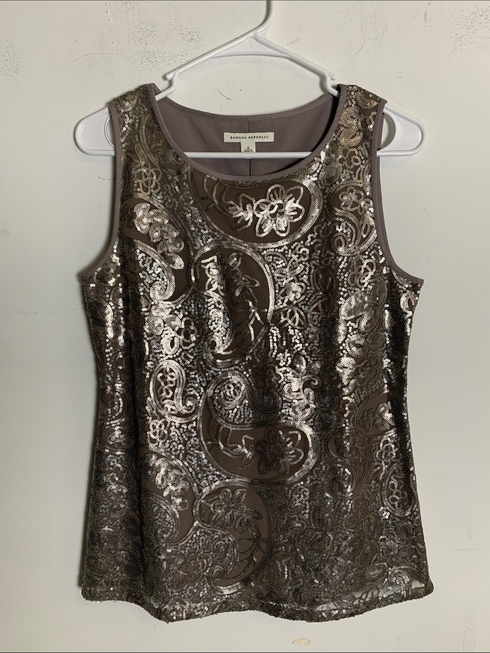 Banana Republic Taupe Sequin Paisley Tank